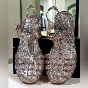 Girls Gap Silver Glitter Retro Jelly Summer Woven Fisherman Buckle Sandals 2